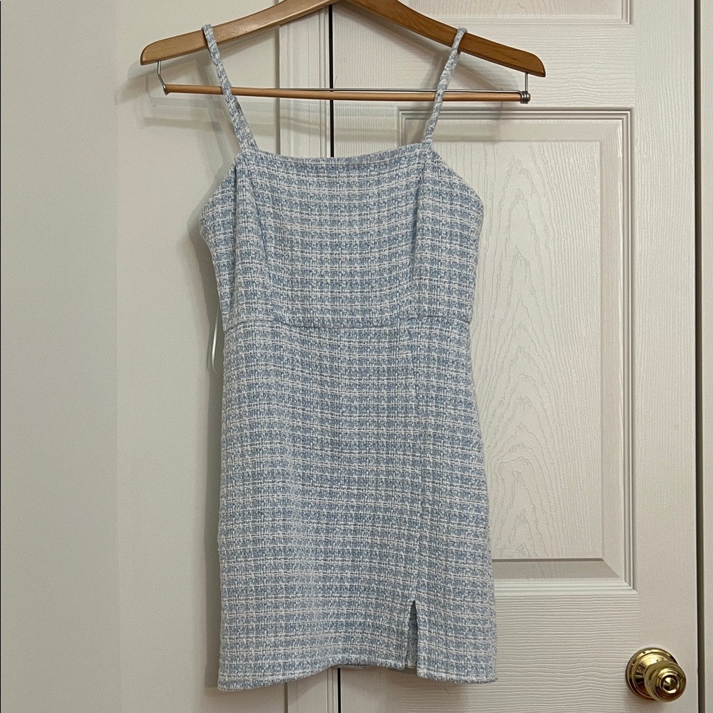 Zara Sky Blue Tweed Mini Dress
